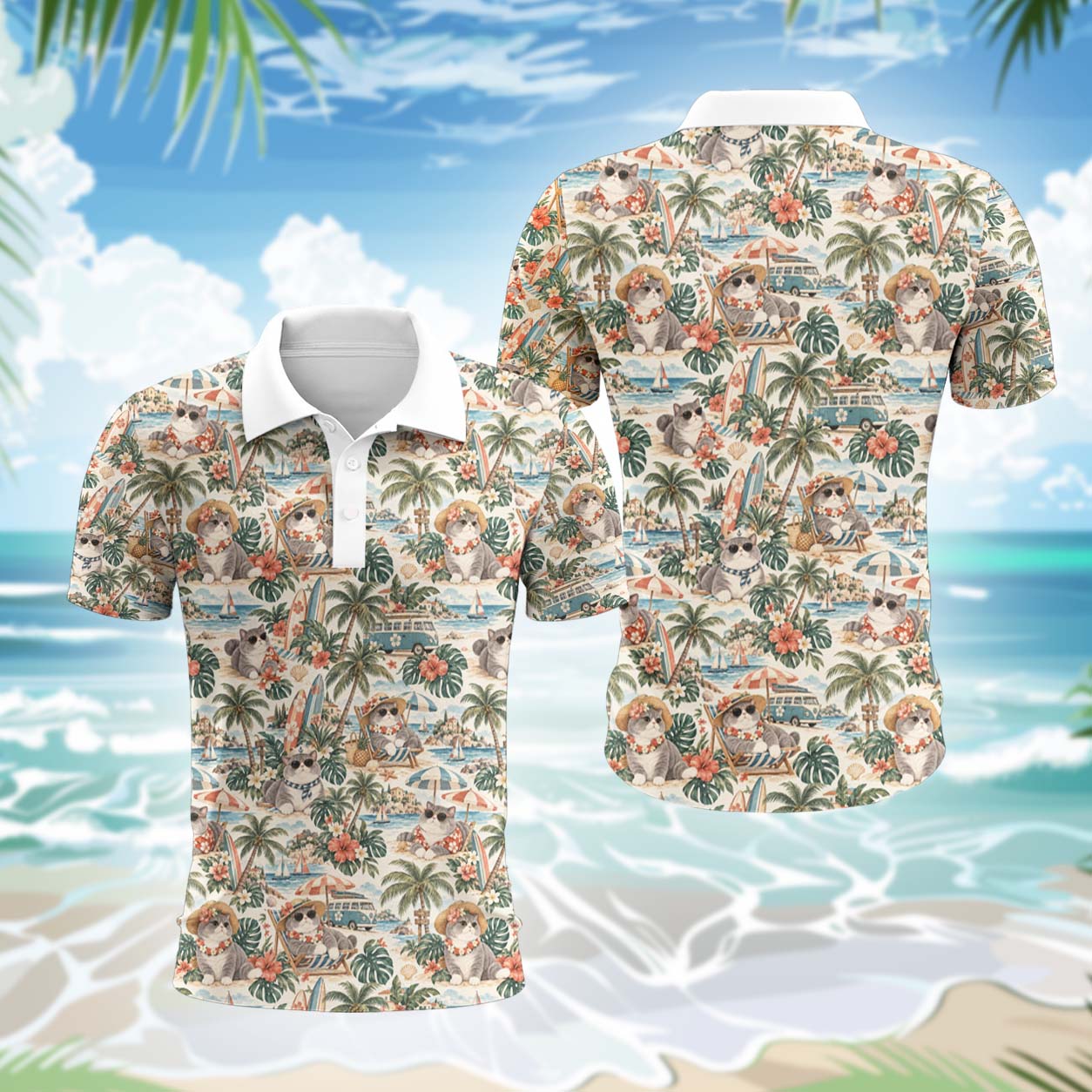 Britisch Kurzhaar Katze Polohemd - Lustiges Tropen Kurzarm Shirt für Herren Damen