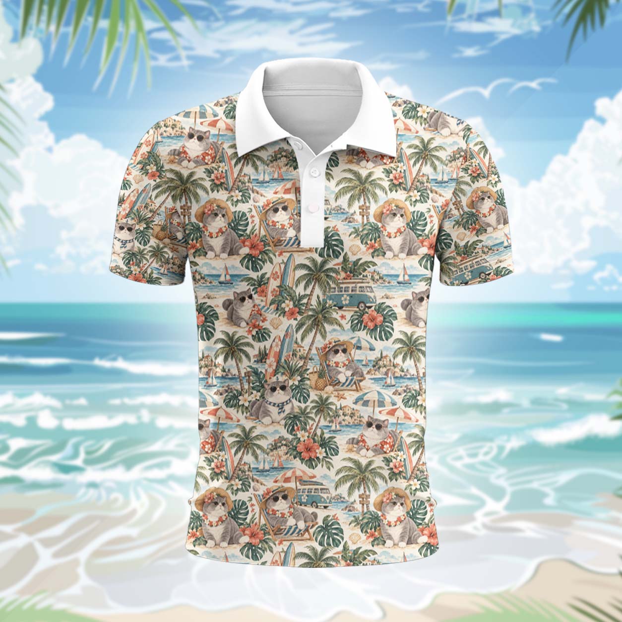 Britisch Kurzhaar Katze Polohemd - Lustiges Tropen Kurzarm Shirt für Herren Damen – Bild 2
