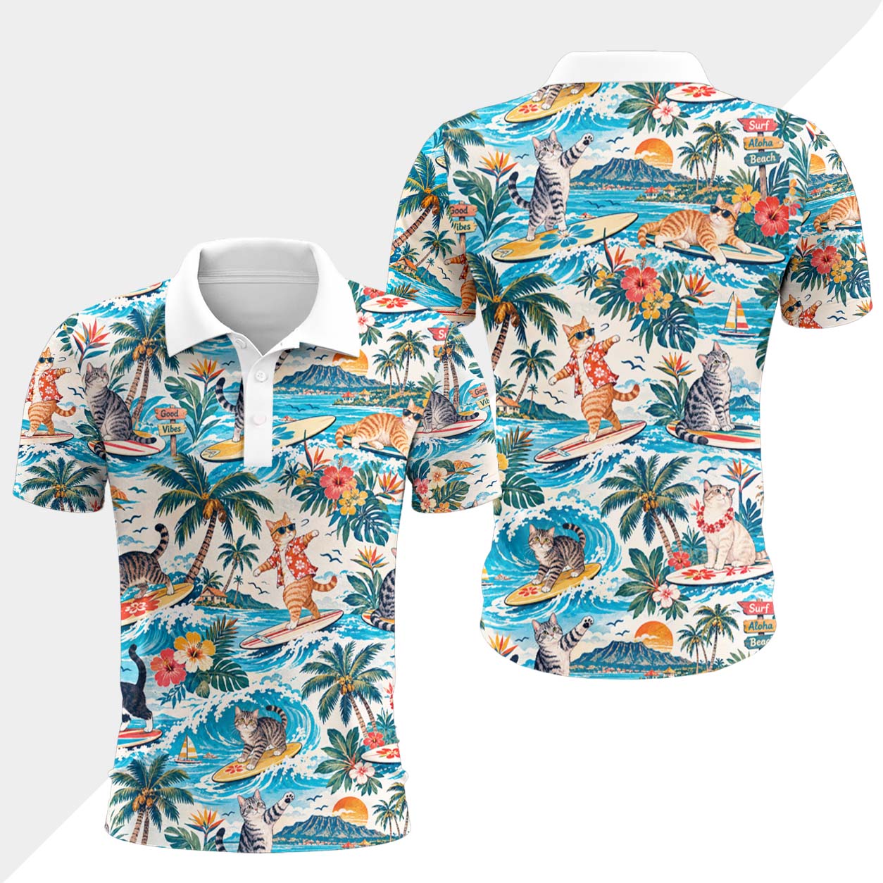 Europäisch Kurzhaar Katze Polohemd - Lustiges Tropen Kurzarm Shirt für Herren Damen – Bild 4