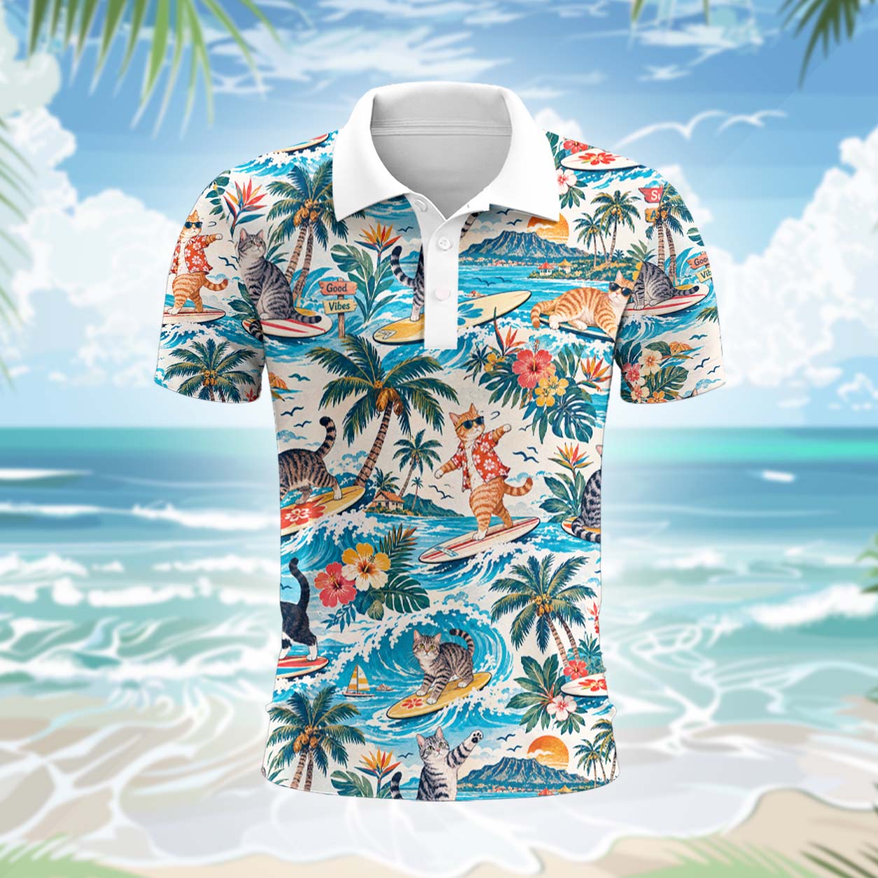 Europäisch Kurzhaar Katze Polohemd - Lustiges Tropen Kurzarm Shirt für Herren Damen – Bild 2