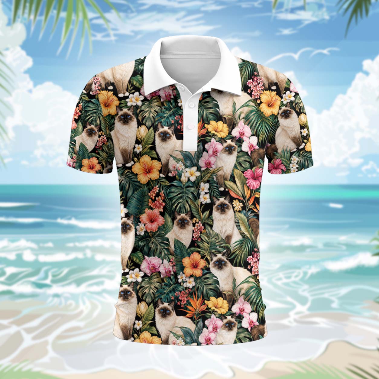 Heilige Birma Katze Polohemd - Lustiges Tropen Kurzarm Shirt für Herren Damen – Bild 2