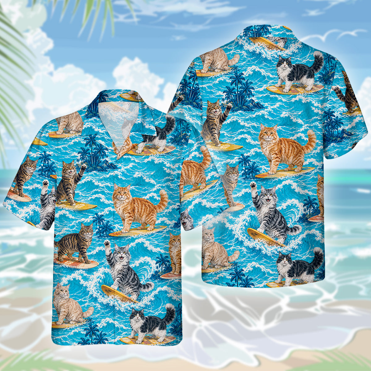 Maine Coon Katze Hawaiihemd - Lustiges Tropen Blumen Kurzarm Strandhemd für Herren Damen