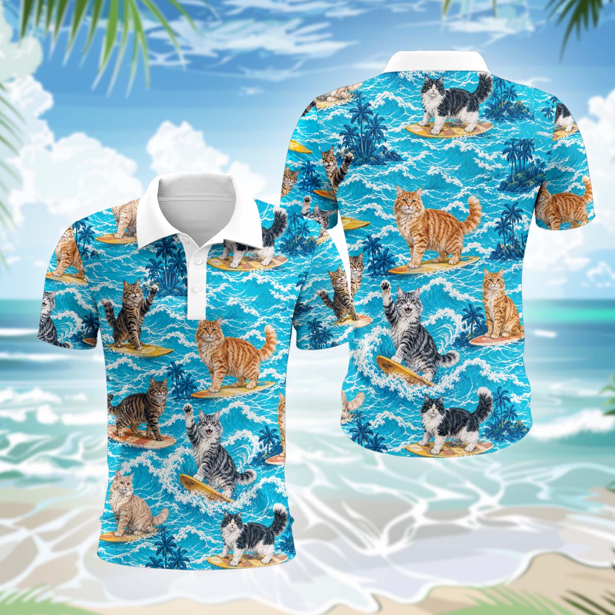 Maine Coon Katze Polohemd - Lustiges Tropen Kurzarm Shirt für Herren Damen
