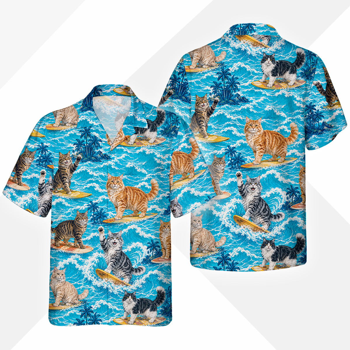 Maine Coon Katze Hawaiihemd - Lustiges Tropen Blumen Kurzarm Strandhemd für Herren Damen – Bild 2