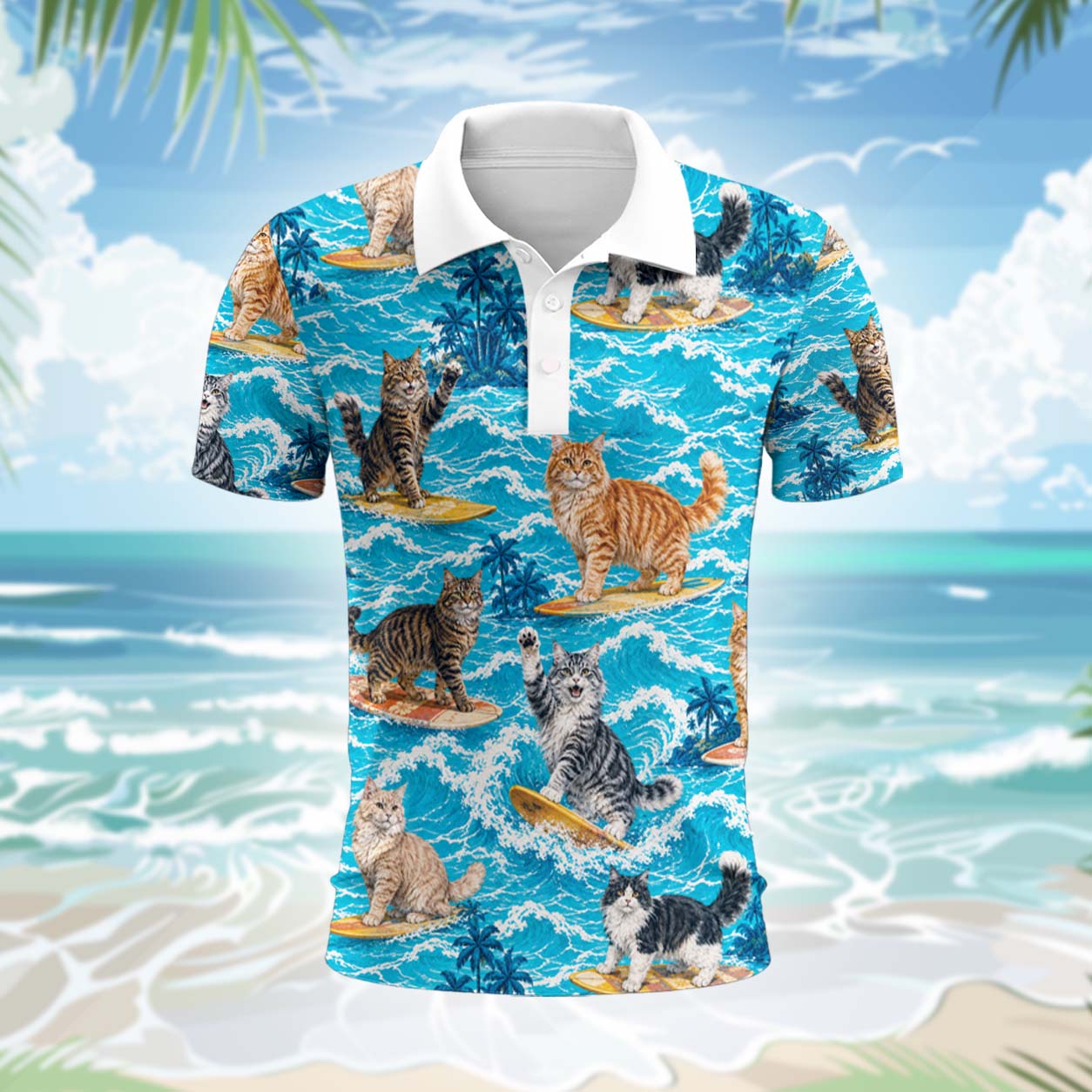 Maine Coon Katze Polohemd - Lustiges Tropen Kurzarm Shirt für Herren Damen – Bild 2