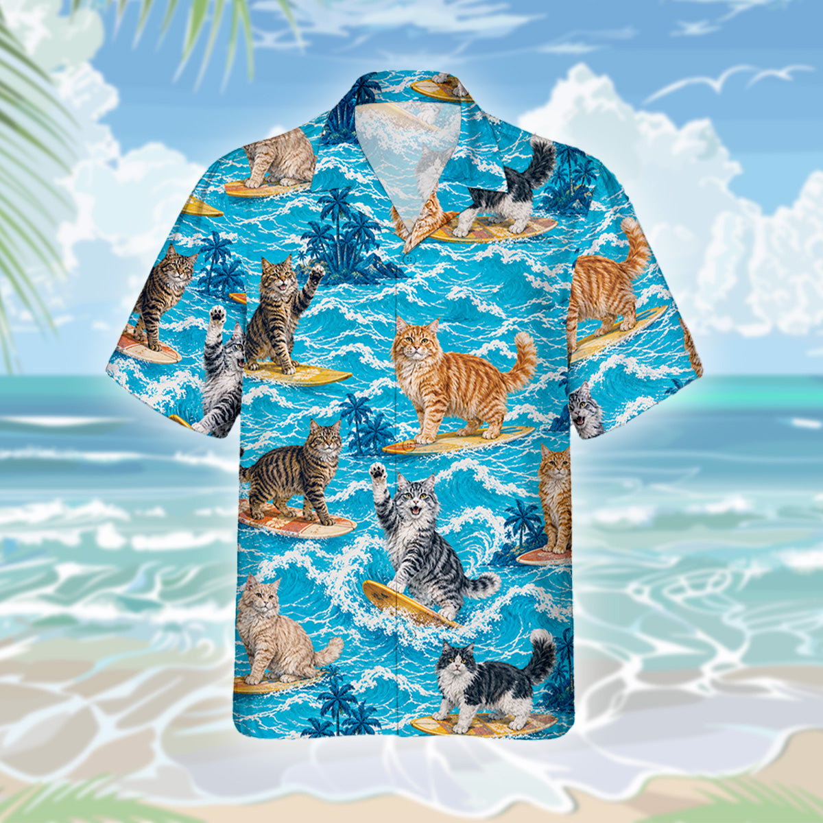 Maine Coon Katze Hawaiihemd - Lustiges Tropen Blumen Kurzarm Strandhemd für Herren Damen – Bild 3