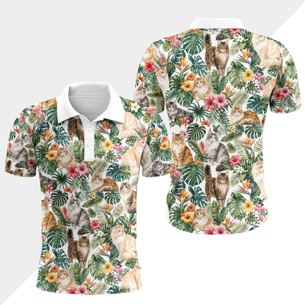 Norwegische Waldkatze Polohemd - Lustiges Tropen Kurzarm Shirt für Herren Damen – Bild 4