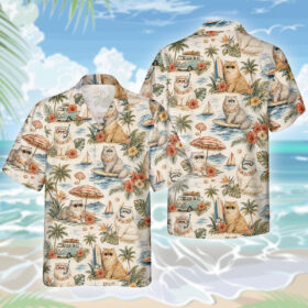 Perserkatze Hawaiihemd – Lustiges Tropen Blumen Kurzarm Strandhemd für Herren Damen