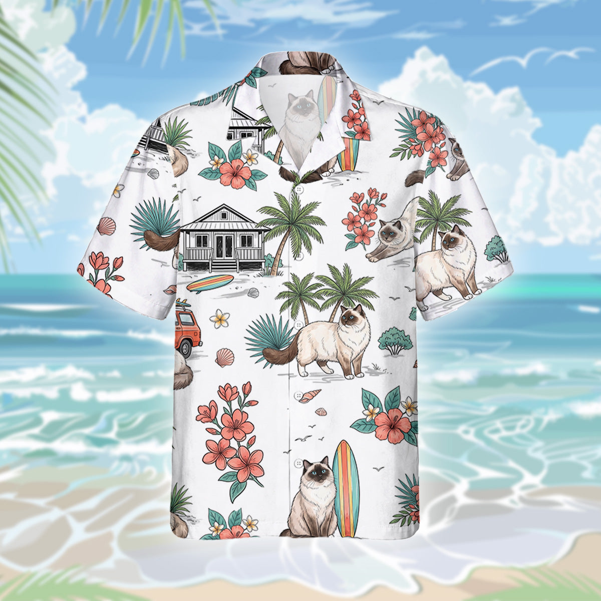 Ragdoll Katze Hawaiihemd - Lustiges Tropen Blumen Kurzarm Strandhemd für Herren Damen – Bild 3