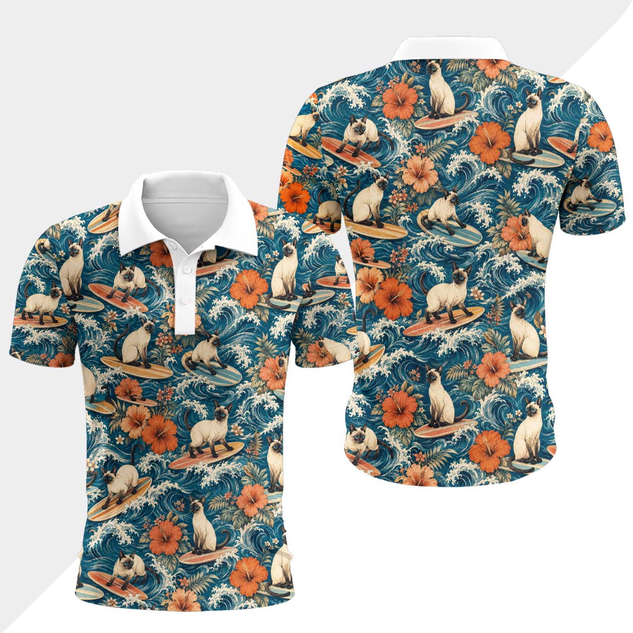 Siamkatze Polohemd - Lustiges Tropen Kurzarm Shirt für Herren Damen – Bild 4