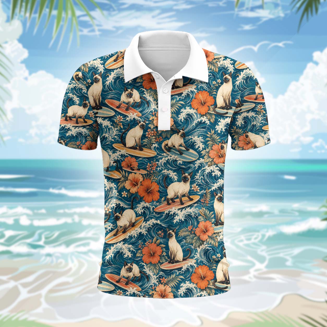 Siamkatze Polohemd - Lustiges Tropen Kurzarm Shirt für Herren Damen – Bild 2