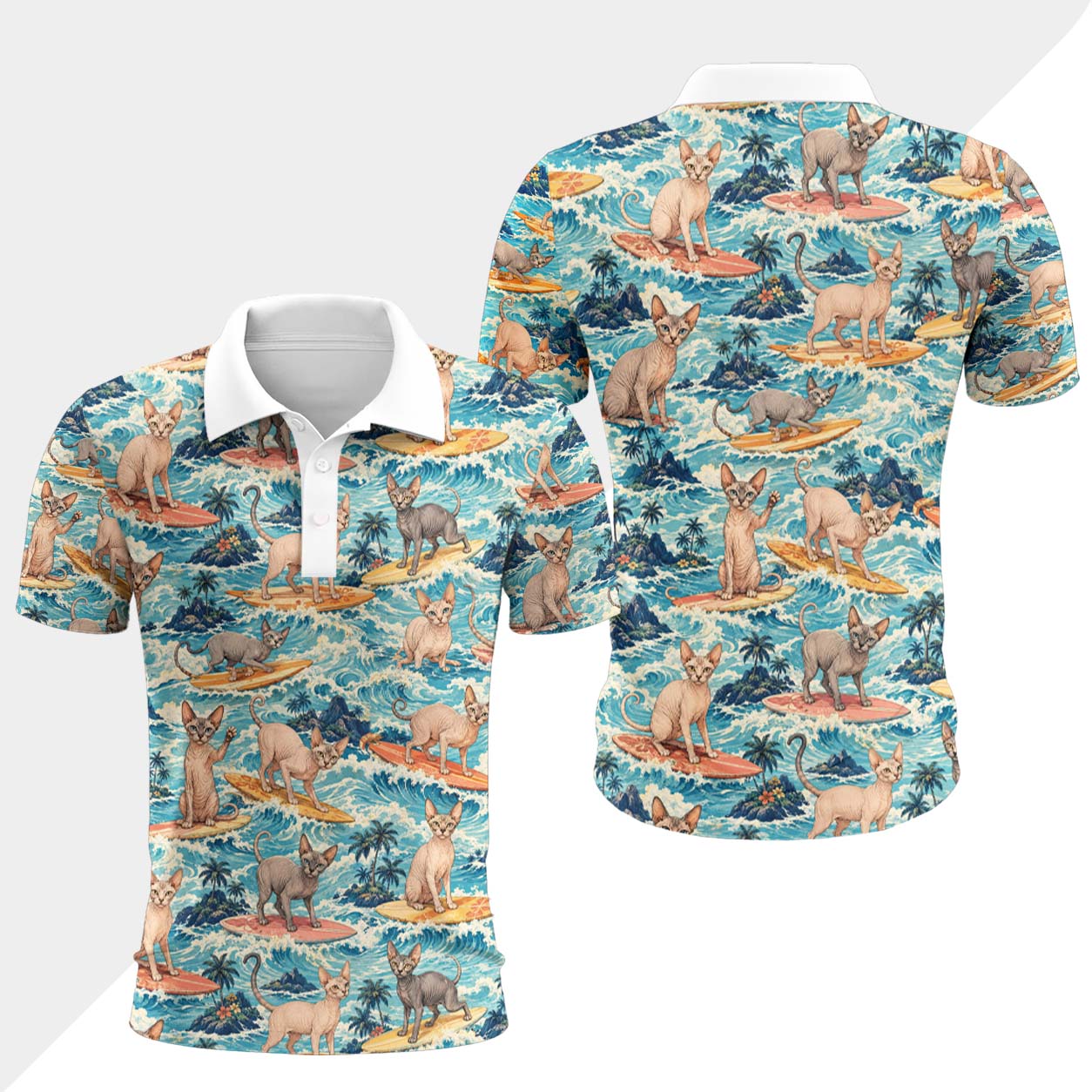Sphynx Katze Polohemd - Lustiges Tropen Kurzarm Shirt für Herren Damen – Bild 4
