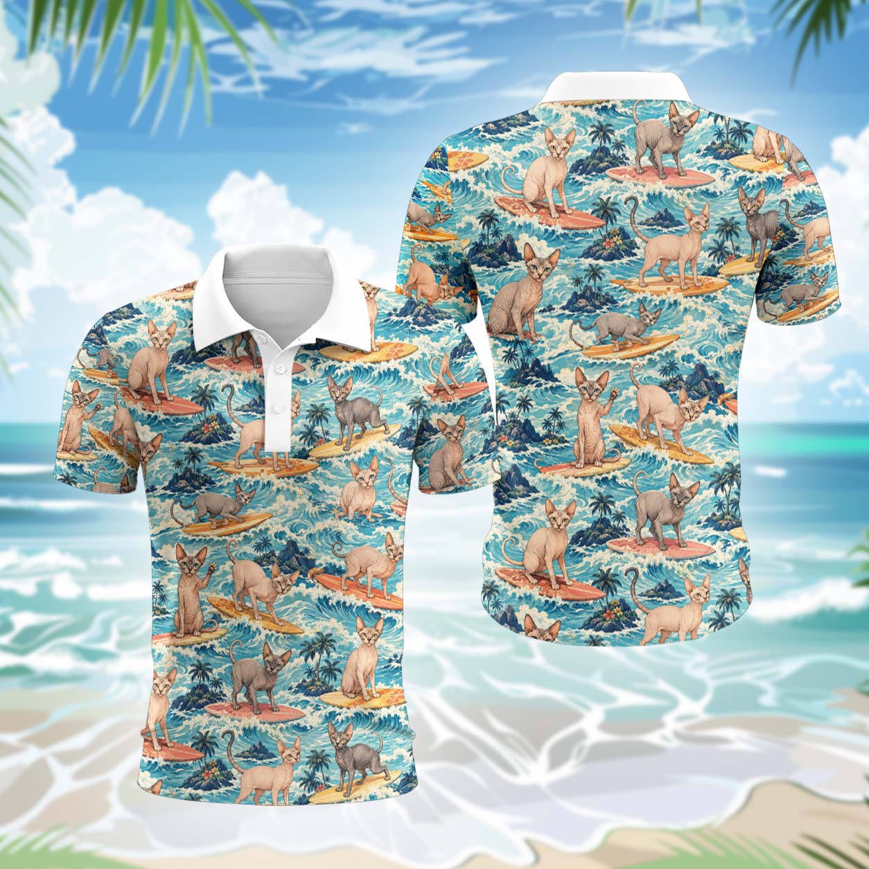 Sphynx Katze Polohemd - Lustiges Tropen Kurzarm Shirt für Herren Damen