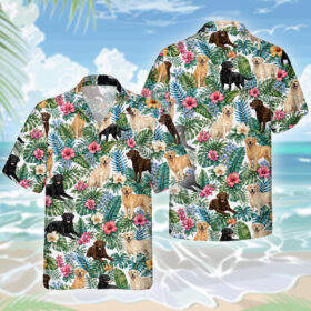 Labrador Retriever Dog Hawaiihemd – Lustiges Tropen Blumen Kurzarm Strandhemd für Herren Damen