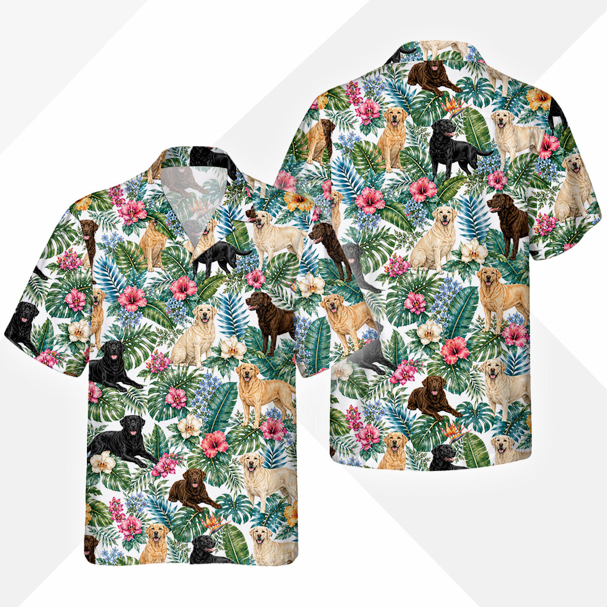 Labrador Retriever Dog Hawaiihemd - Lustiges Tropen Blumen Kurzarm Strandhemd für Herren Damen – Bild 2