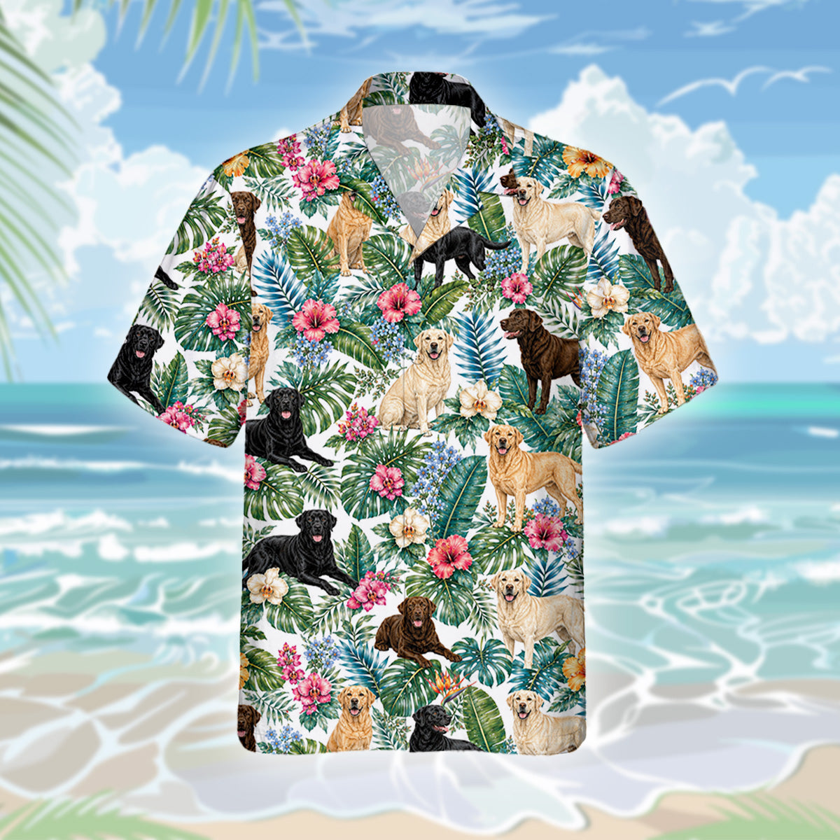 Labrador Retriever Dog Hawaiihemd - Lustiges Tropen Blumen Kurzarm Strandhemd für Herren Damen – Bild 3