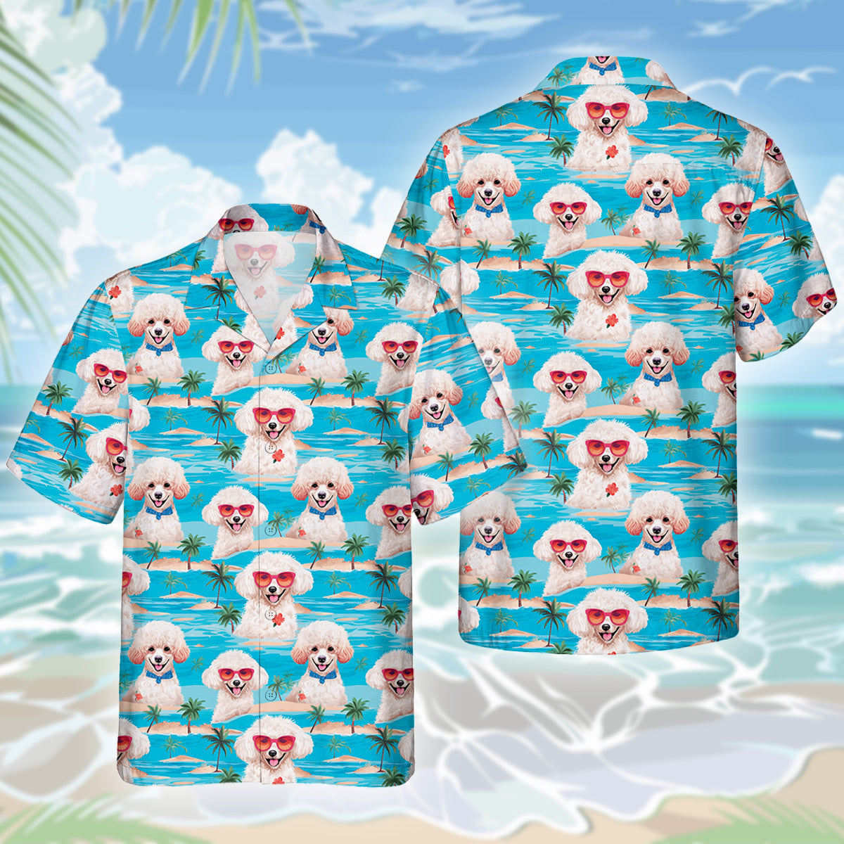 Pudel Dog Hawaiihemd - Lustiges Tropen Blumen Kurzarm Strandhemd für Herren Damen