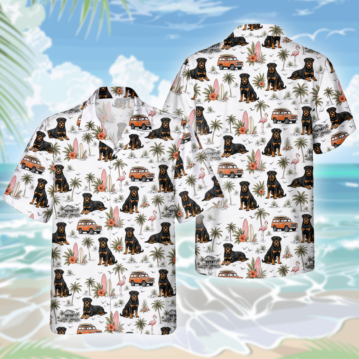 Rottweiler Dog Hawaiihemd - Lustiges Tropen Blumen Kurzarm Strandhemd für Herren Damen