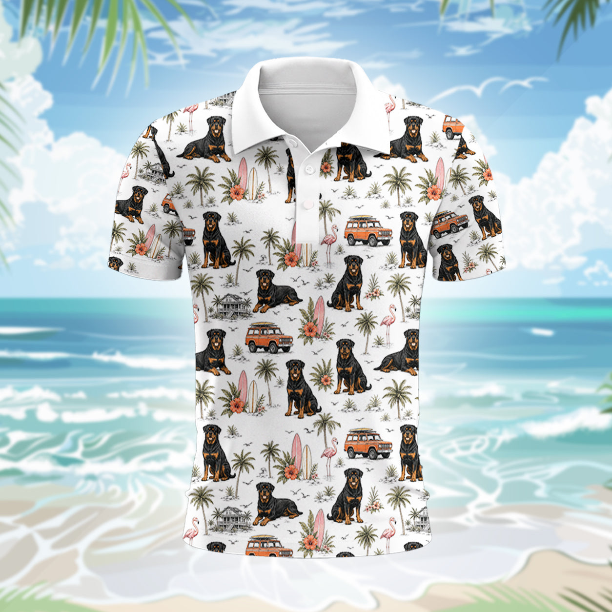 Rottweiler Hund Polohemd - Lustiges Tropen Kurzarm Shirt für Herren Damen – Bild 2