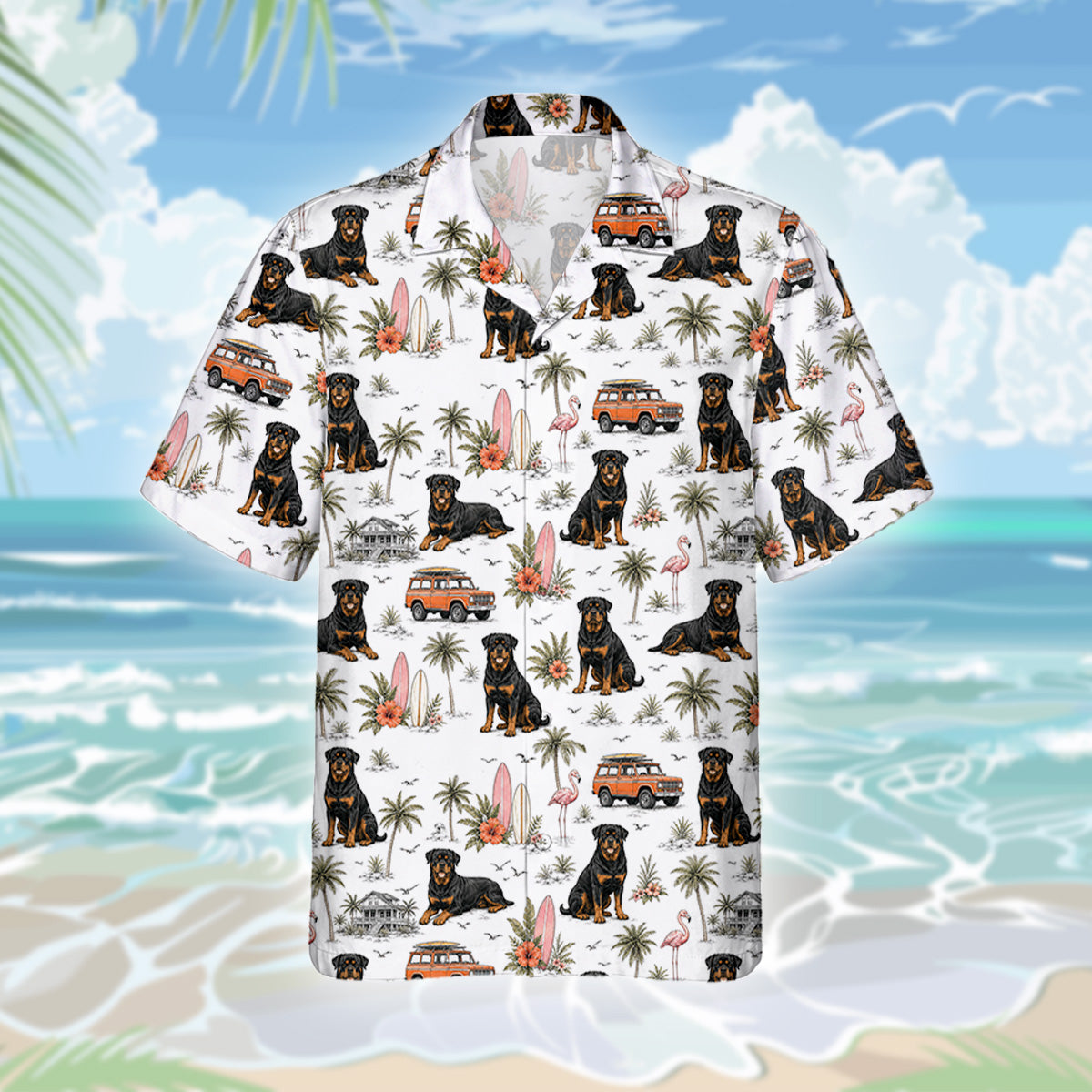 Rottweiler Dog Hawaiihemd - Lustiges Tropen Blumen Kurzarm Strandhemd für Herren Damen – Bild 3